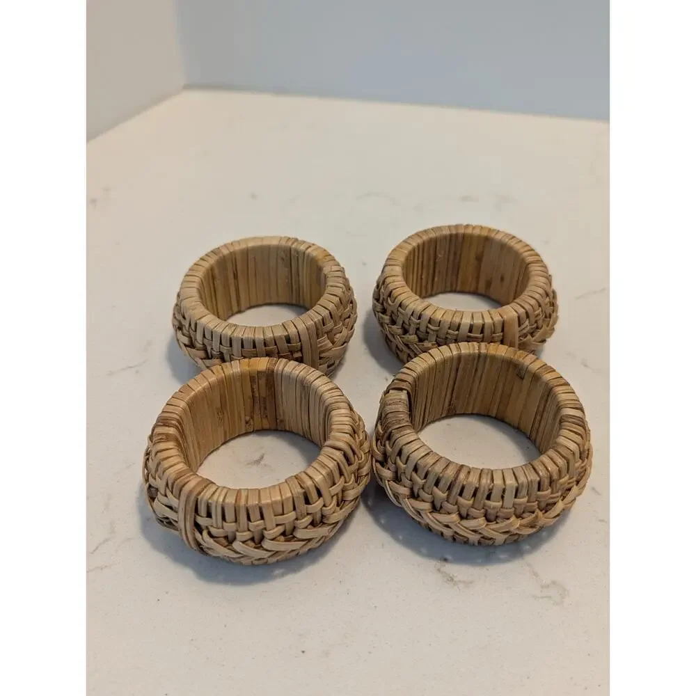 napkin rings Lot Of 3 Rattan Wooden Silver Set Of 4 Each Beachy Boho